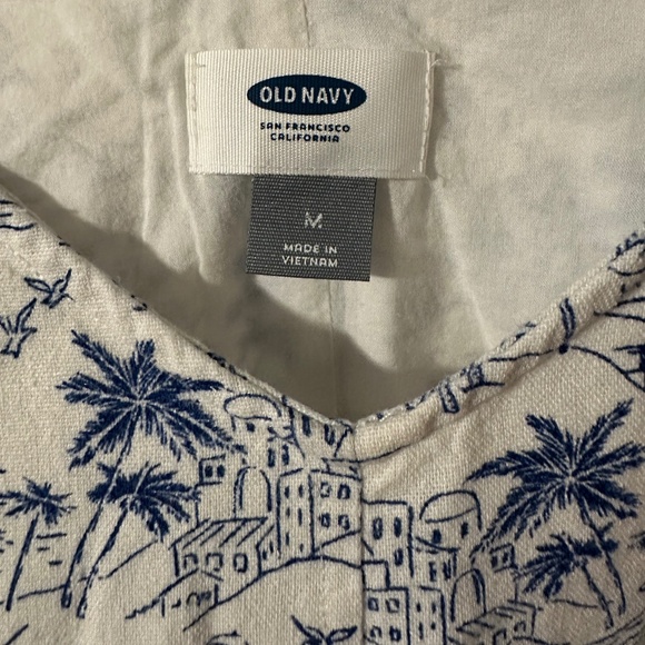 Fun vacation-print white and blue linen Old Navy dress WITH POCKETS, size M - Picture 4 of 7